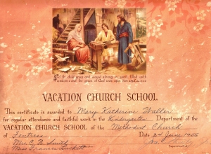 Vacation Bible School certificate